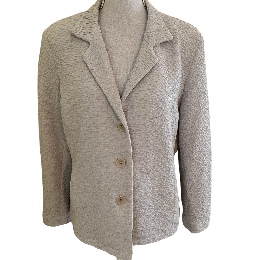 Eileen Fisher Cream Crinkle Textured  Blazer L